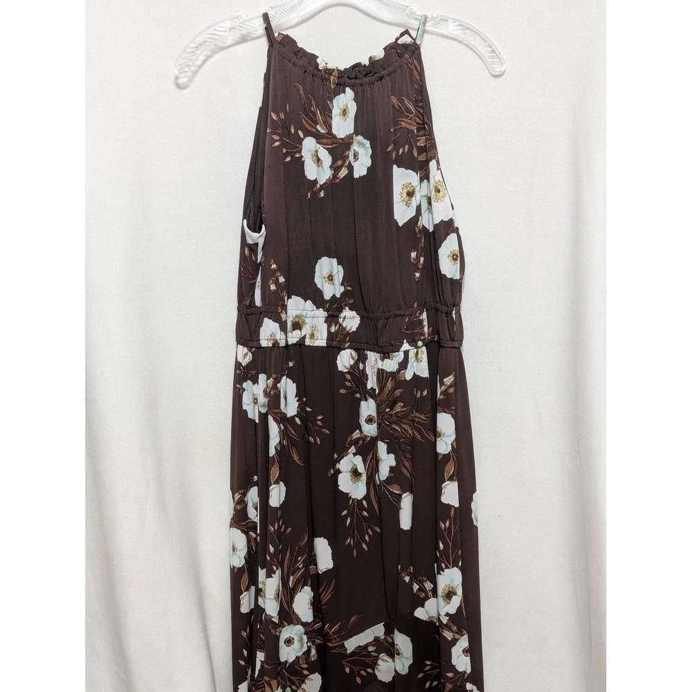 Est. 1946 Brown Floral Ruffle Halter Maxi Dress Large L Tiered Hem Sleeveless